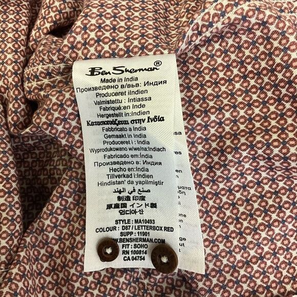 Ben Sherman Men’s Small Red Black Geometric Print Long Sleeve Button Down Shirt - Picture 11 of 13